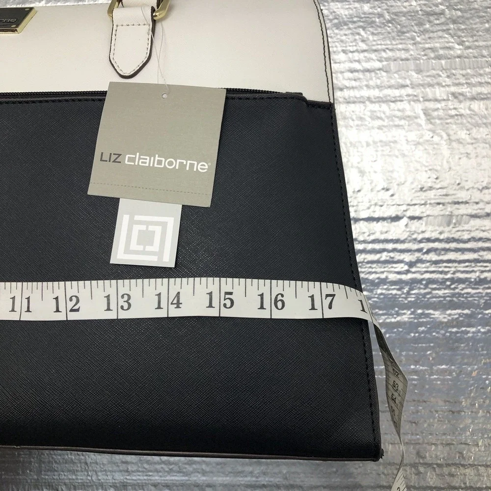 Liz Claiborne lined shoulder‎ bag faux leather laptop compartment Black and Beig